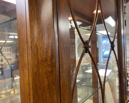Serpentine Front Lighted Inlaid Display Cabinet with Brass Pulls