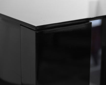 Black Lacquer Sideboard with Lighted Interior Wood Shelves