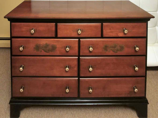 Hitchcock Maple & Black 9 Drawer Dresser with Stenciling
