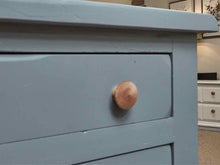 Colonial Blue Finish 8 Drawer Dresser with Natural Wood Knobs