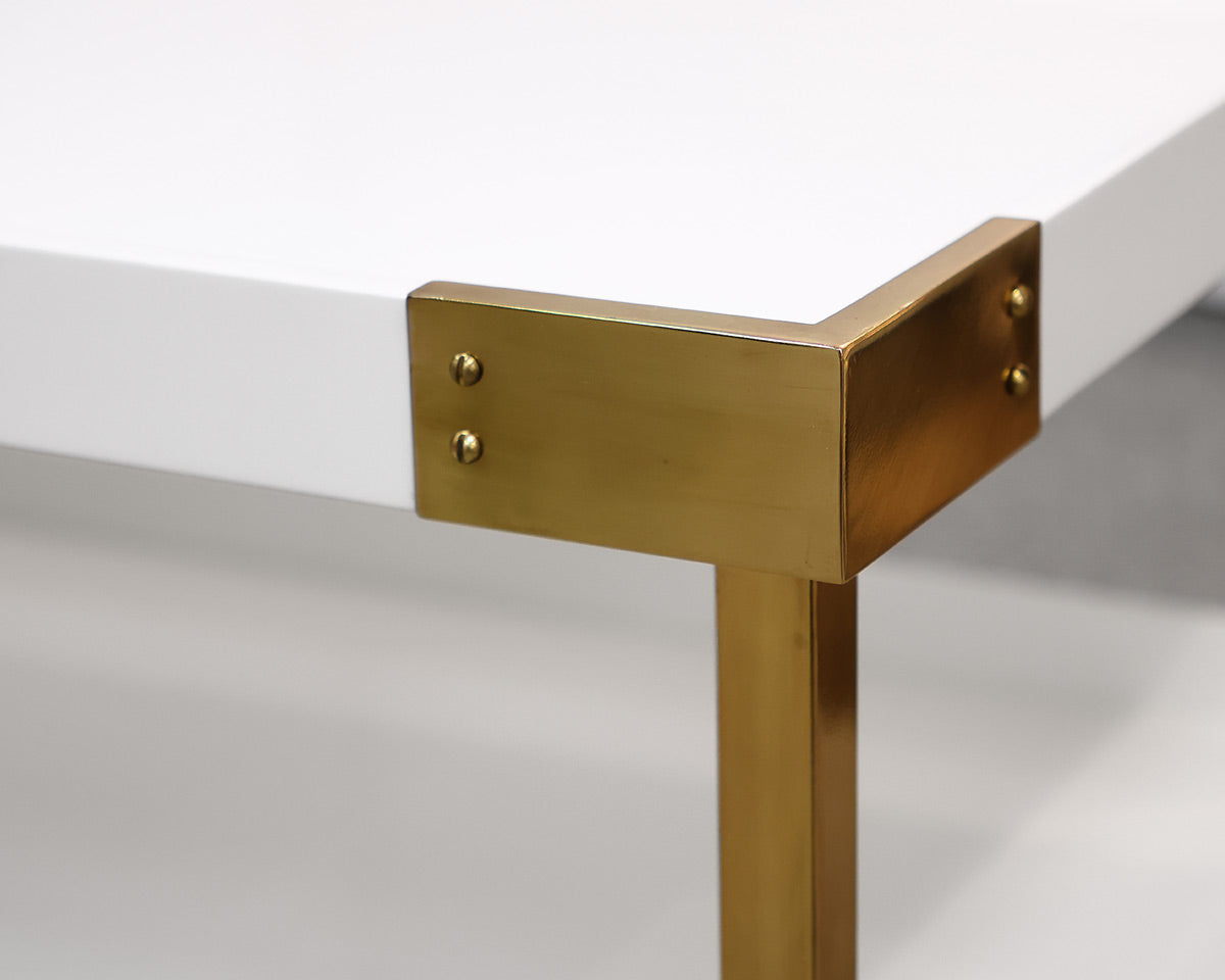 Serena & Lily White Lacquer and Brass Cocktail Table