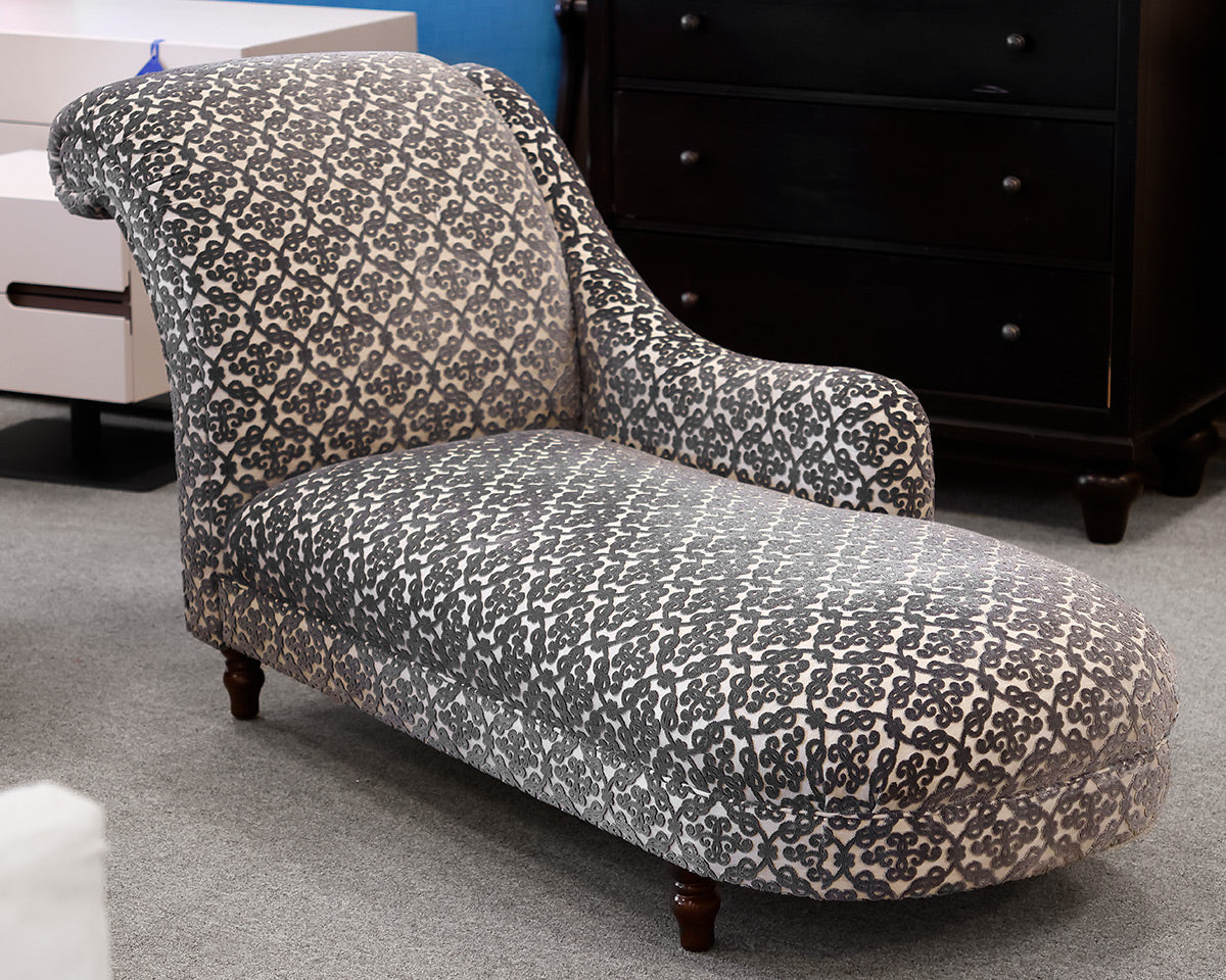 Chaises Lounge in Cut Velvet Scroll Pattern