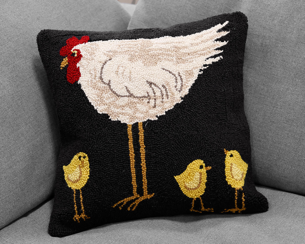 Hen with Chicks Hook Pillow