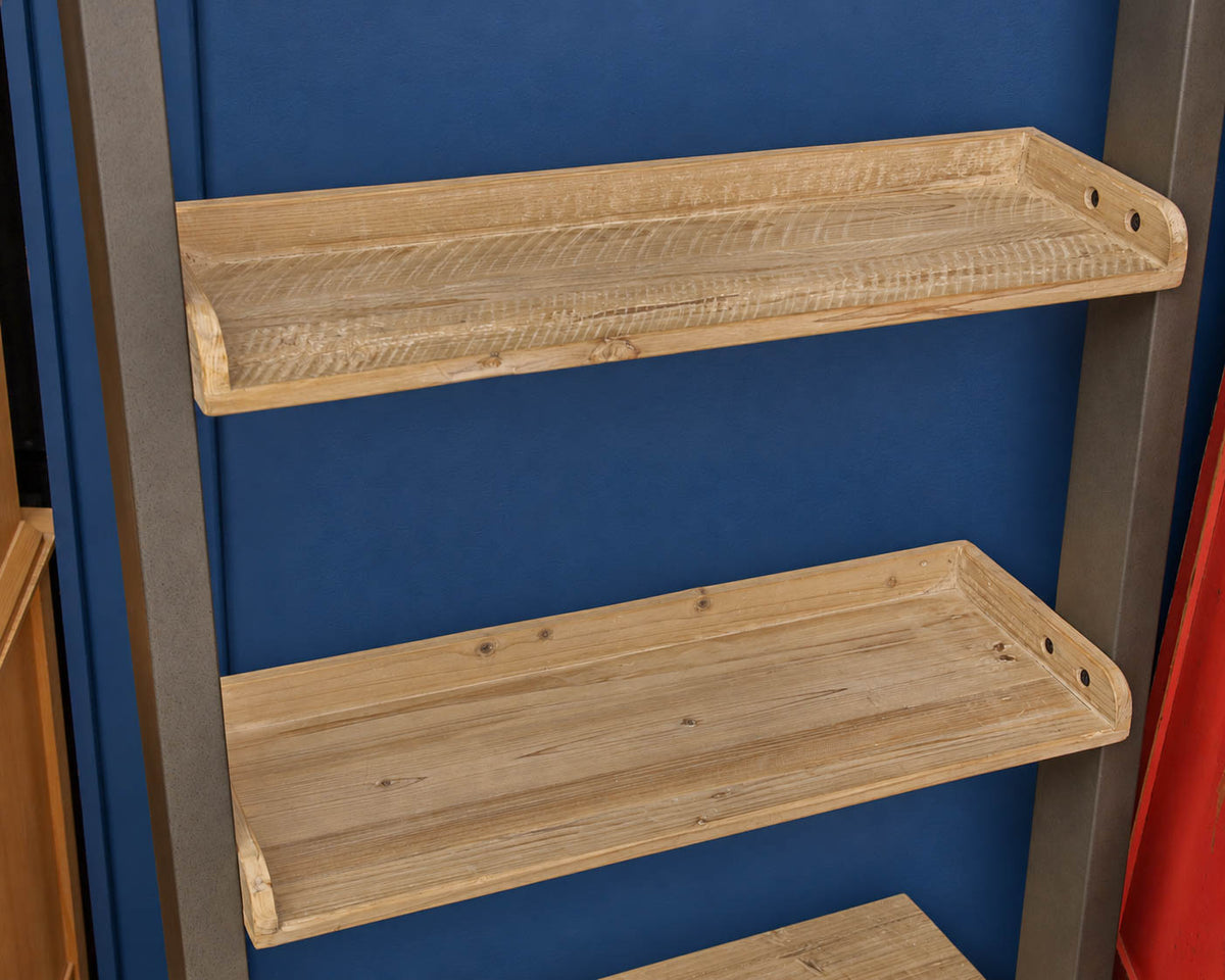 Rustic Smoke Gray Pine  & Steel 5 Teir Bookshelf