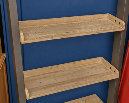 Rustic Smoke Gray Pine  & Steel 5 Teir Bookshelf