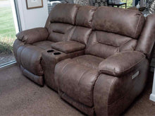 Home Stretch Brown Felt Upholstered Power Reclining Loveseat