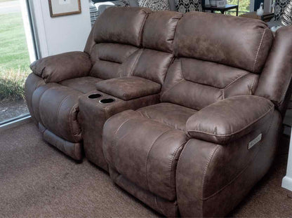 Home Stretch Brown Felt Upholstered Power Reclining Loveseat