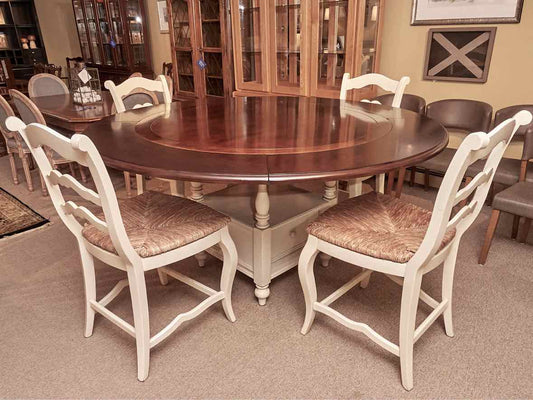 High Top Round Cherry Top Cream Finish Base Table &  4 Chair Set
