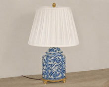 Blue & White Porcelain Vintage Jar Table Lamp with Brass Base & Finial