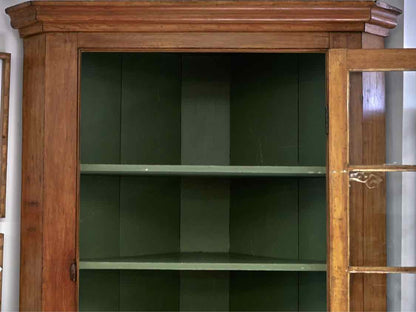 Fir Glass Pane Door Corner Cabinet with Painted Dandelion Green Finish  Interior