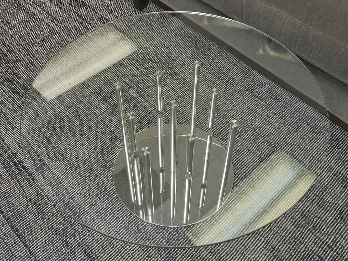 Round Contemporary Glass and Chrome Cocktail Table