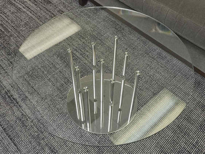 Round Contemporary Glass and Chrome Cocktail Table