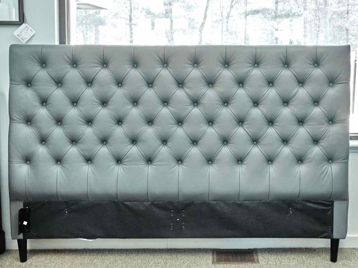 Palliser Vineyard King Tufted Platform Bed in Grey Vegan Leather