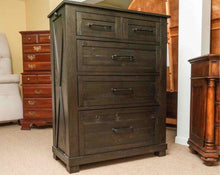Espresso Finish Plank 2 Over 3 Drawer Chest with Metal Handle Pulls