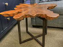 Live Edge Log Slab Side Table on Steel Base