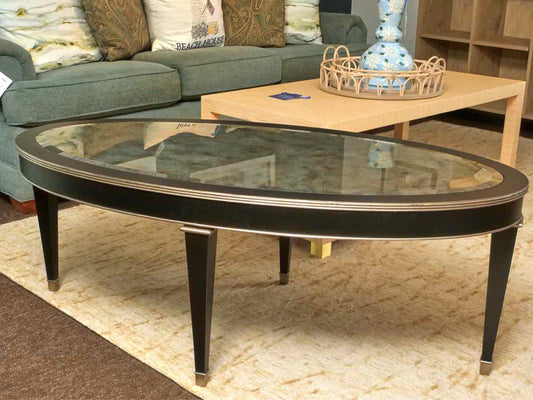 Ethan Allen 'Winston' Oval Black Finish With Decorative Mirrored  Cocktail Table