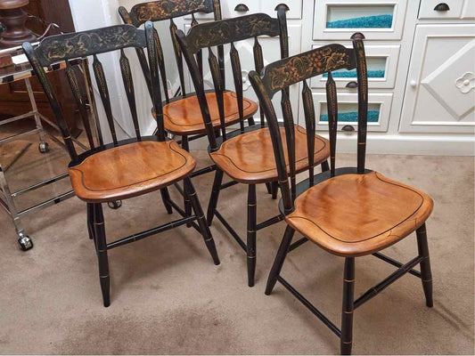 Set Of 4 Hitchcock  Black Stenciled Finish  Dining Chairs