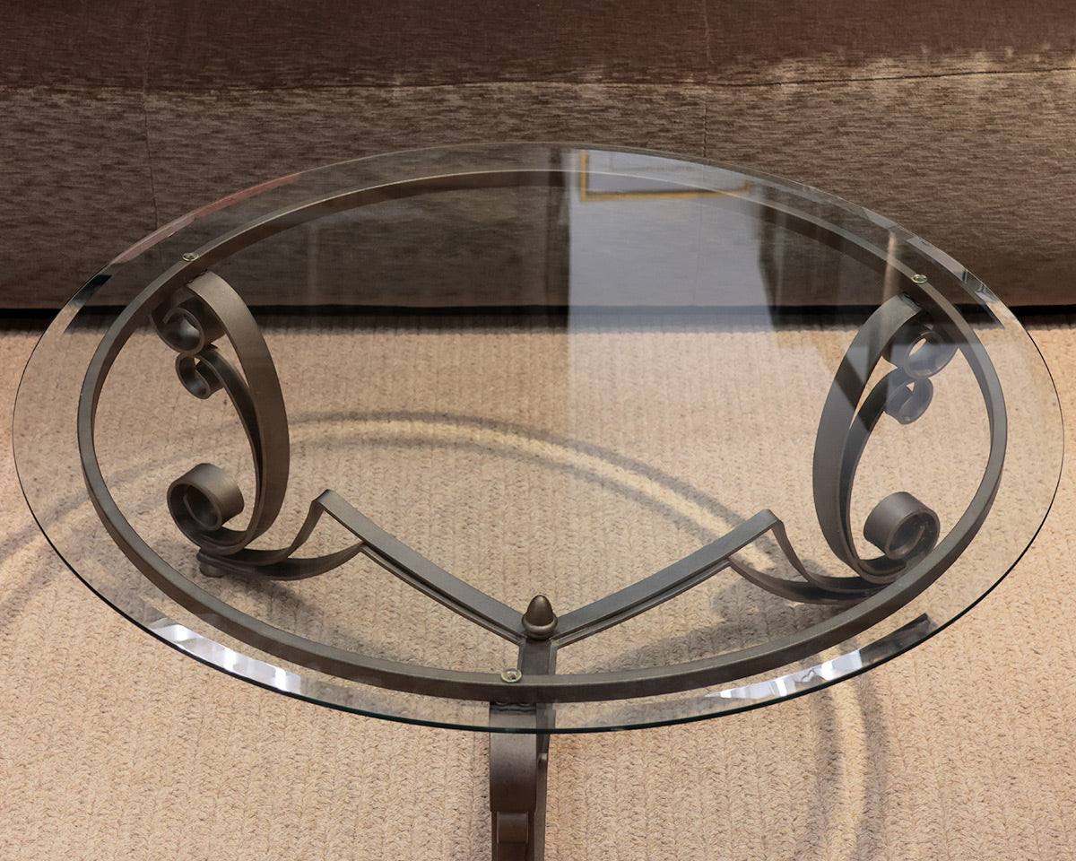Round Glass Top Metal Base Cocktail Table