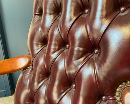 Tufted Burgundy Leather Office Chair with Gooseneck Arms