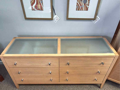 Baronet Double Dresser with Glass Top & Brushed Nickel Pulls