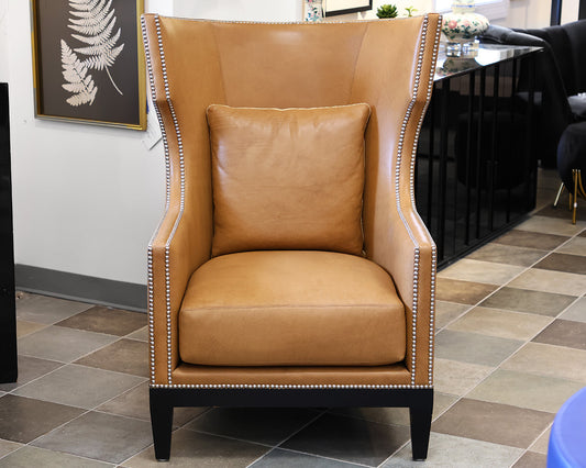 Ironies Tule Lounge Chair in Saddle Leather with Silver Nailhead Trim