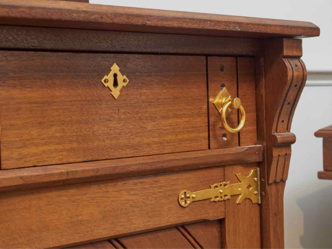 Circa 1880'2 Walnut 2 Drawer 2 Door Carved Accents  Hutch
