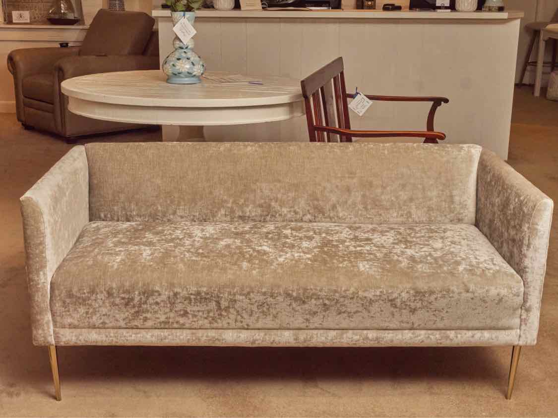 Performance Velvet Silver Gray Tight Back Chrome Legs Sofa