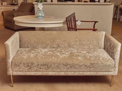 Performance Velvet Silver Gray Tight Back Chrome Legs Sofa