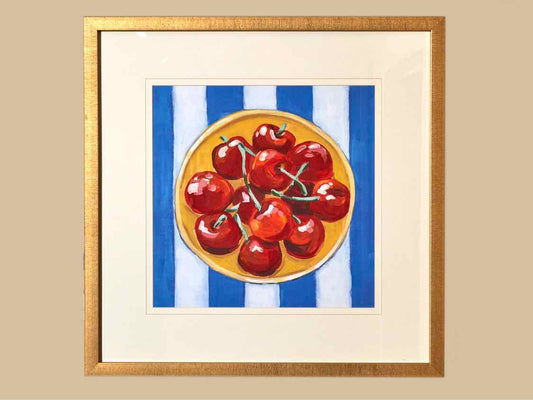 'Table Cherries II' Art Print Under Glass Matted In Gold Frame