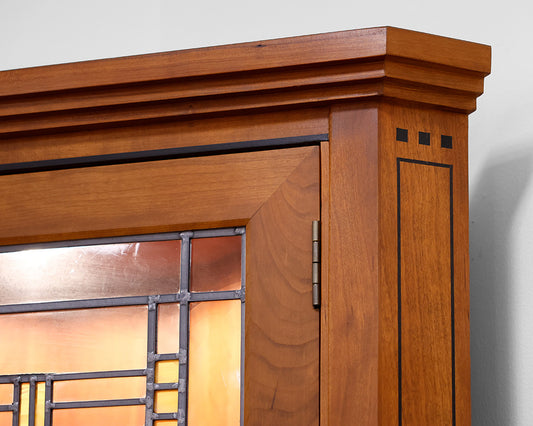 Stickley Mission Style Cherry Corner Cabinet w/ Leaded Glass Door
