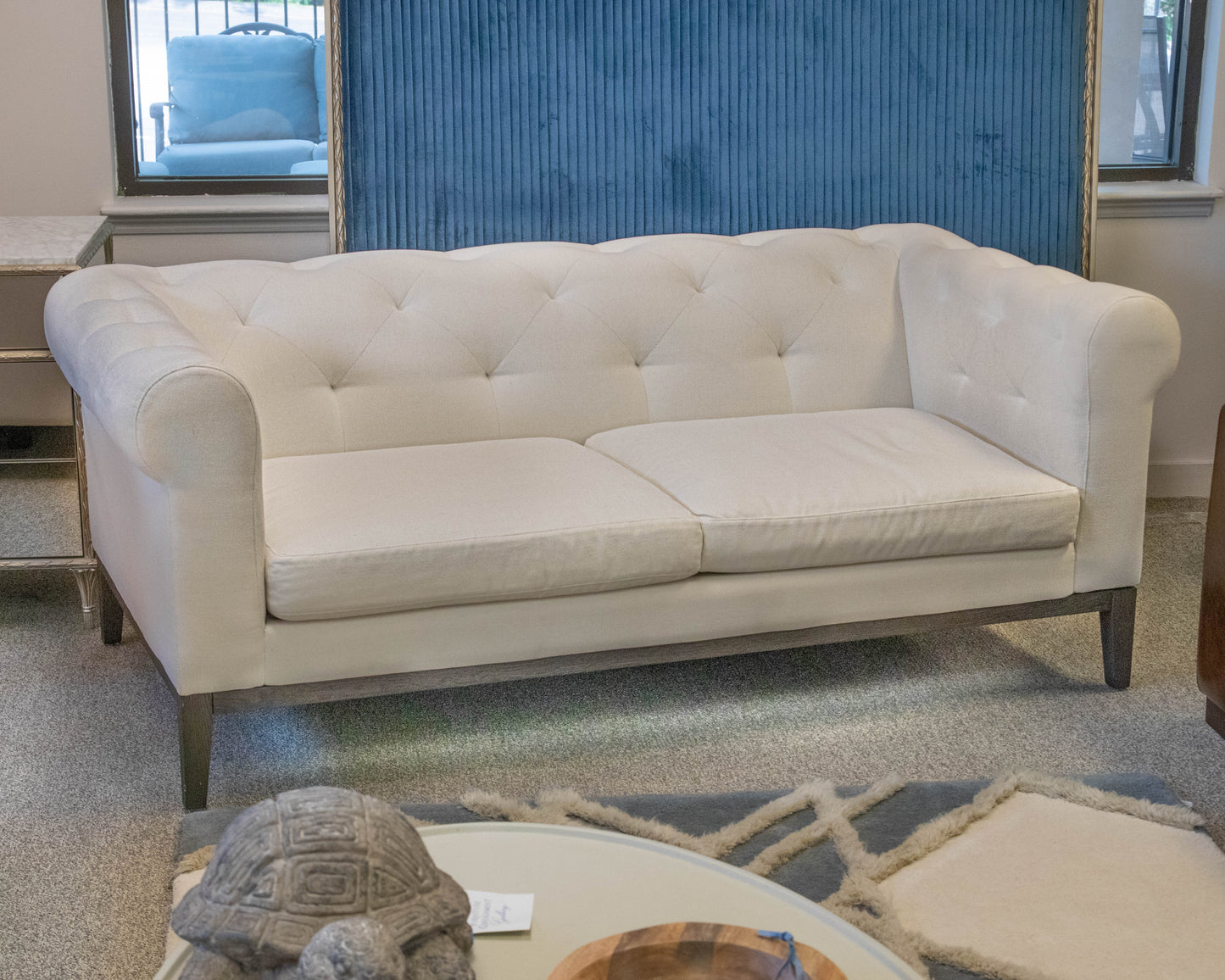 Restoration Hardware Chesterfield  Performance Linen Weave Upholstered Sofa