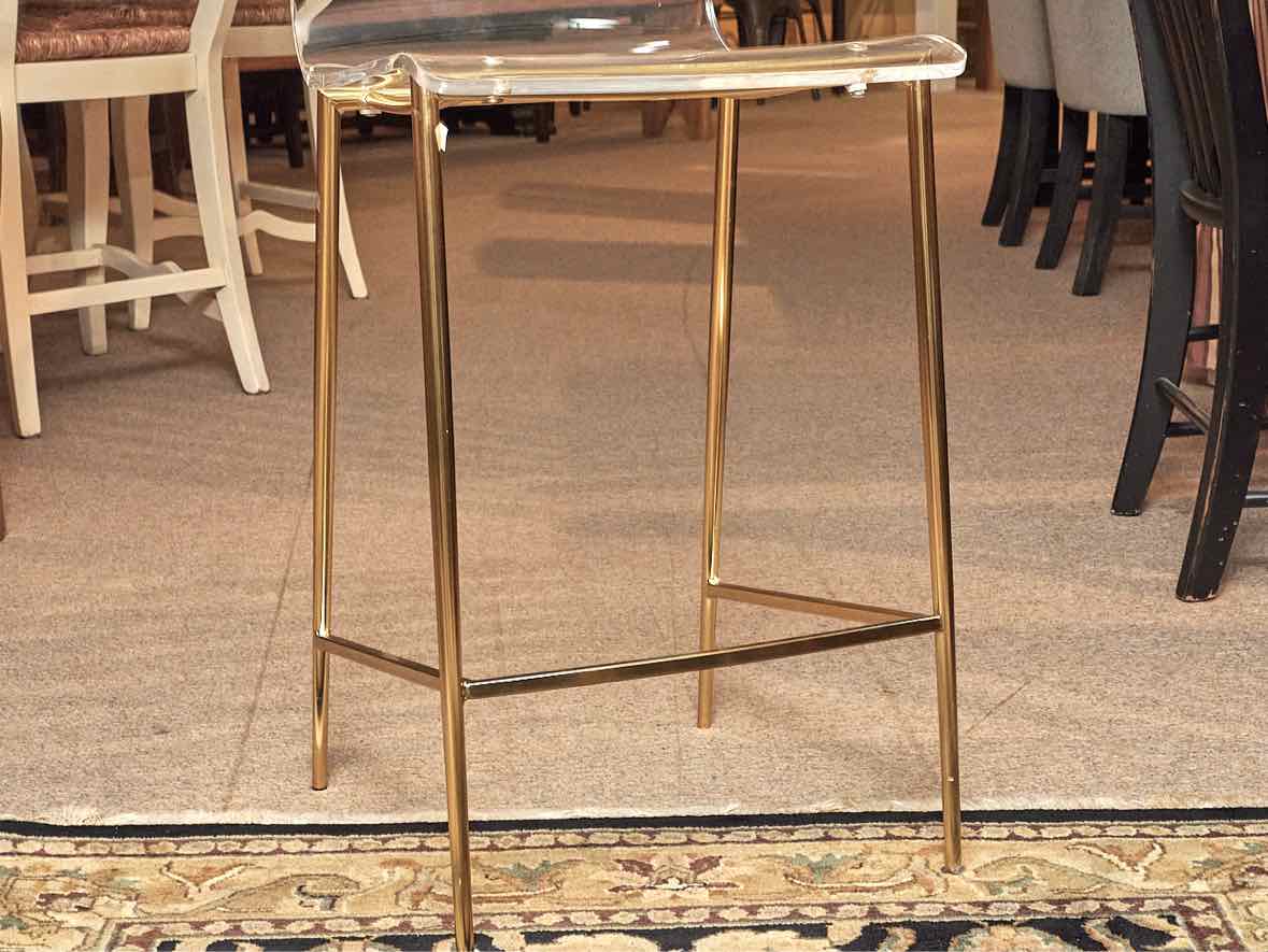 Set of 6 Acrylic Counter Stools with Gold Metal Base