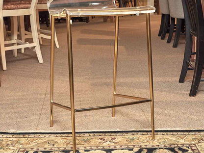 Pair of   Acrylic Counter Stools with Gold Metal Base