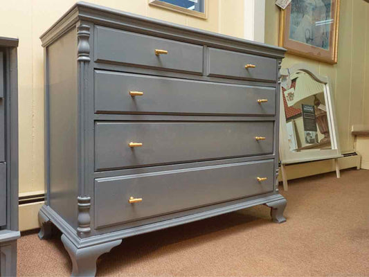 'Stormy Skies' Finish 5 Drawer Metal Gold Handles Chest