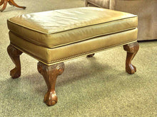 Ethan Allen Taupe Leather Ottoman