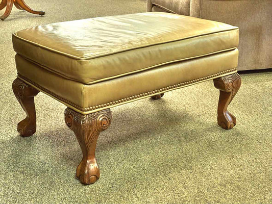 Ethan Allen Taupe Leather Ottoman