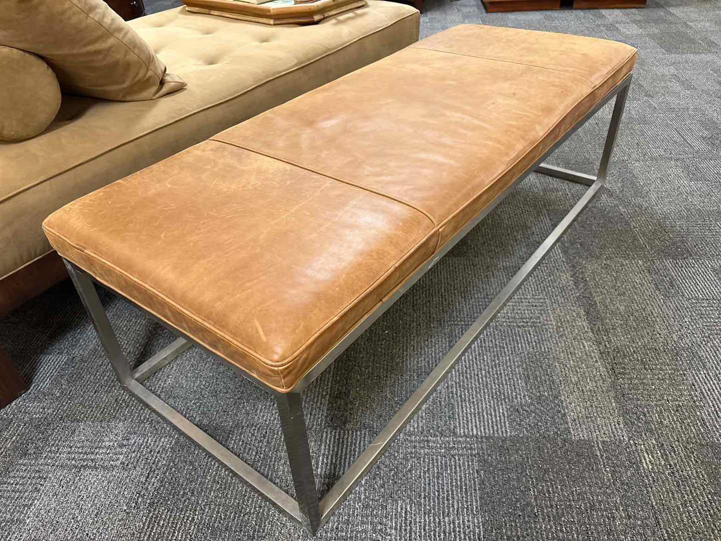 Distressed Hazlenut Leather Bench
