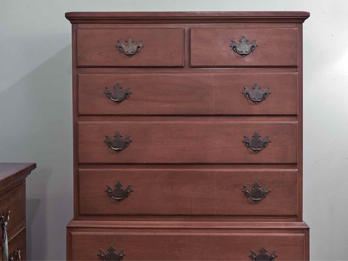 Tall Chest-on-Chest in Heirloom Cherry Finish with Brass Pulls
