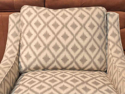 Pair of Basset Track Arm Chairs in Ivory & Grey Diamond Uphostery Feather & Down