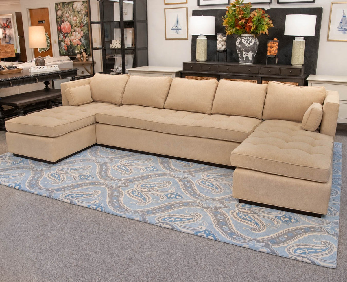 Duralee Tufted Three Piece Sectional in Golden Wheat Upholstery