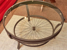 Round Glass Top Cocktail Table Black Finish Aluminum Bicycle Wheel Base