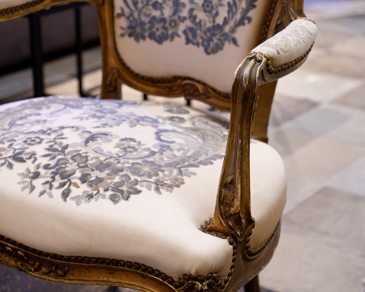 Set of 2 Custom Wood Framed Accent Chairs