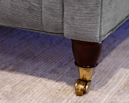 Gray Sofa w/ Rolled Arms and Spindle Wood Feet w/ Gold Casters