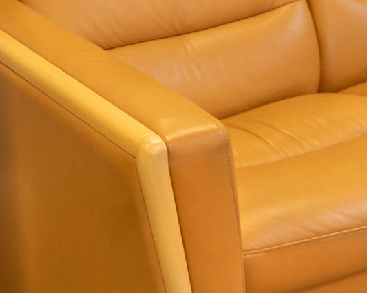 Ekornes Camel Leather High Back Reclining Loveseat