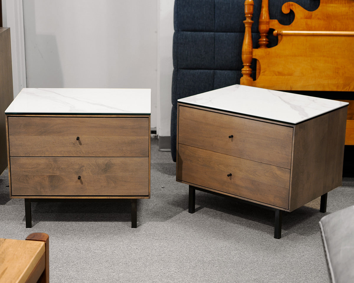 Pair of Room & Board Glass Top Nightstands