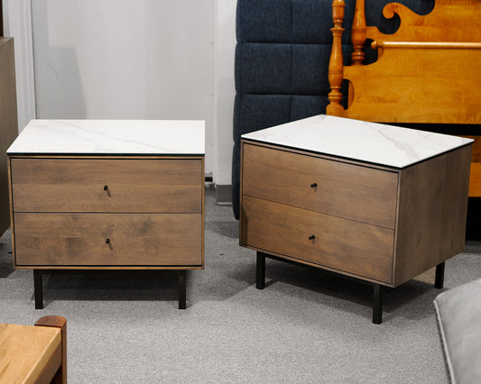 Pair of Room & Board Glass Top Nightstands