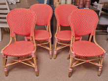 Set Of 4 Frontgate  Red & White Woven Bamboo Frame Bistro  Chairs