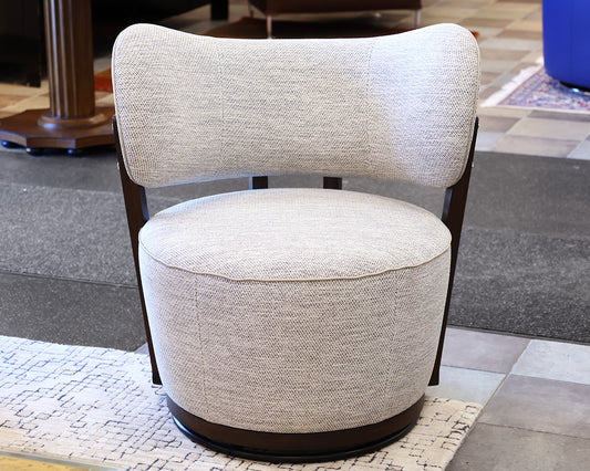 Adriana Hoyos Rumba Chair with Swivel in Grey & Cream Tweed with Leather Welt