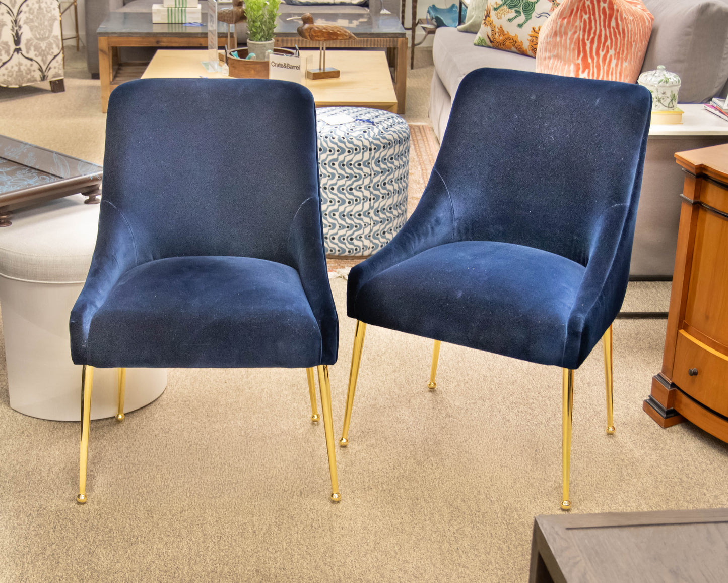 Pair of Anthropologie 'Elowen' Navy Velvet Upholstered Dining Chairs