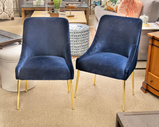 Pair Anthropologie 'Elowen' Navy Velvet Upholstered Dining Chairs